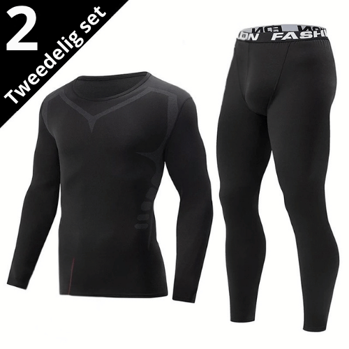 Tweedelige Heren Thermo Sportset – Strakke Fit, Lange Mouwen & Broek – Ideaal voor Herfst en Winter, Fitness, Hardlopen & Yoga