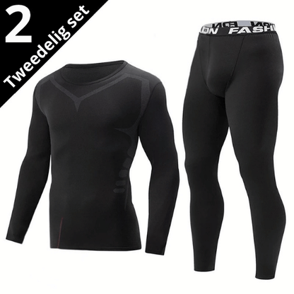 Tweedelige Heren Thermo Sportset – Strakke Fit, Lange Mouwen & Broek – Ideaal voor Herfst en Winter, Fitness, Hardlopen & Yoga
