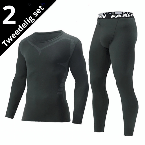 Tweedelige Heren Thermo Sportset – Strakke Fit, Lange Mouwen & Broek – Ideaal voor Herfst en Winter, Fitness, Hardlopen & Yoga