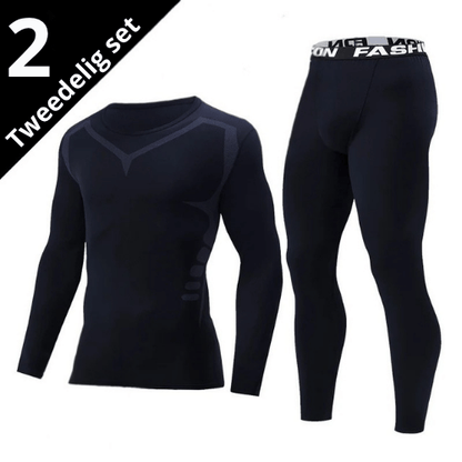 Tweedelige Heren Thermo Sportset – Strakke Fit, Lange Mouwen & Broek – Ideaal voor Herfst en Winter, Fitness, Hardlopen & Yoga
