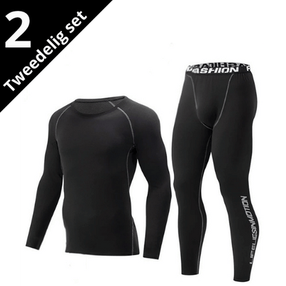 Tweedelige Heren Thermo Sportset – Strakke Fit, Lange Mouwen & Broek – Ideaal voor Herfst en Winter, Fitness, Hardlopen & Yoga