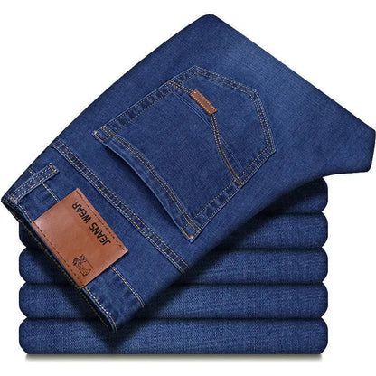 Heren Jeans – Comfortabele Rechte Pasvorm – Stretch Denim – Klassieke Blauwe of Zwarte Spijkerbroek voor Werk en Vrije Tijd